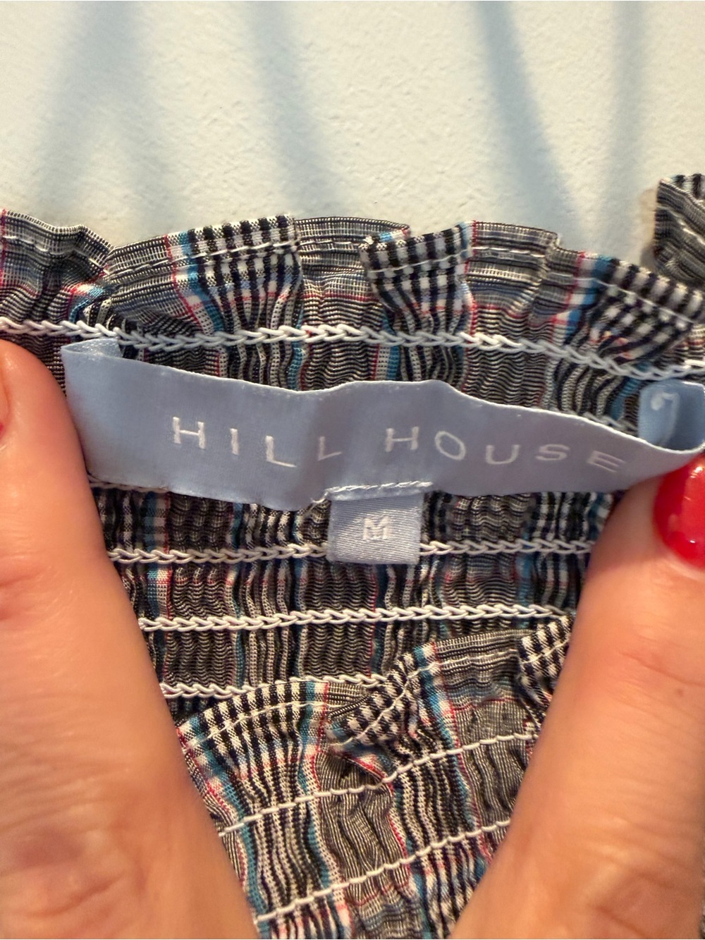 Hill House Gray-Blue Plaid Smocked Mini Dress - Picture 3 of 6